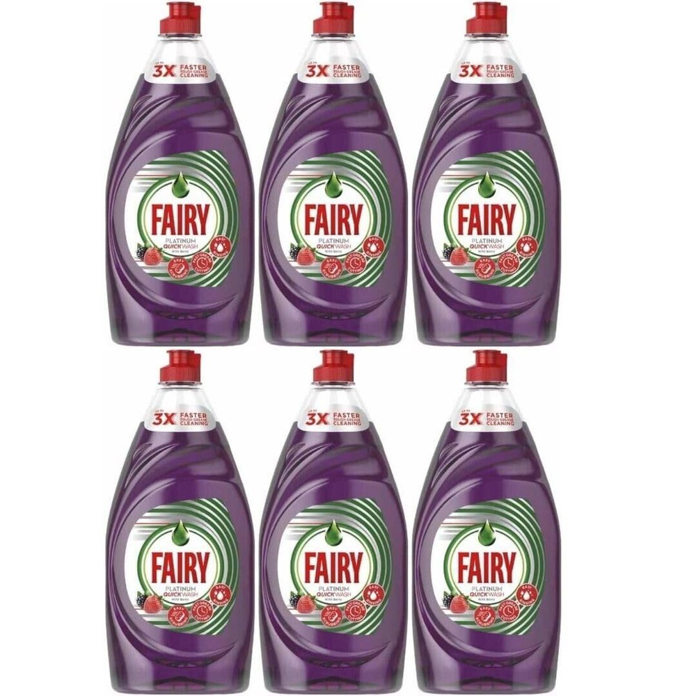 Fairy Platinum Quick Wash Dishwashing Liquid, Wild Berry Scent, Liquid Formula, 820ml, Pack of 6