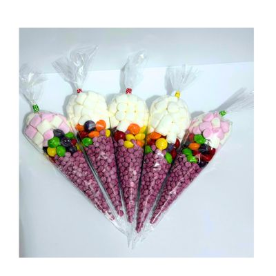 10 x Pre Filled Party Sweet Cones Assorted Candy Treat Bags Retro Sweets Marshmallows Rainbow Mix Kids Birthday Wedding Christening Favours Gifts Colourful Snack Selection (10, Vimto Mix)