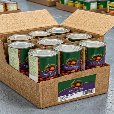 Kala Chana Brown Chick Peas in Salted Water, High in Protein and Fibre, Cooked and Ready to Use, 400g, Pack of 12