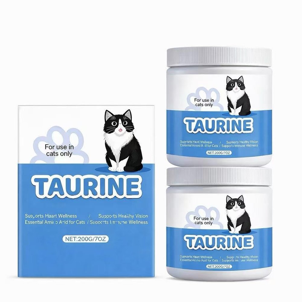 Pawvita Taurine Powder for Cats, 99.9% Pure, Easy to Mix in Food, With Dosing Spoon,2pcs