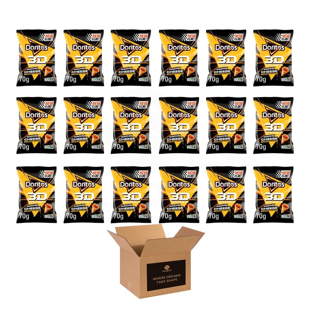 Doritos Tortilla Chips Bold Crunch, Iconic Taste | Crispy Flavoured Chips Variety of Flavor Snack Bags | Party, Movie Night Crisps (Pack 18, 3D Crunch Nacho Cheese 1.35-70g)