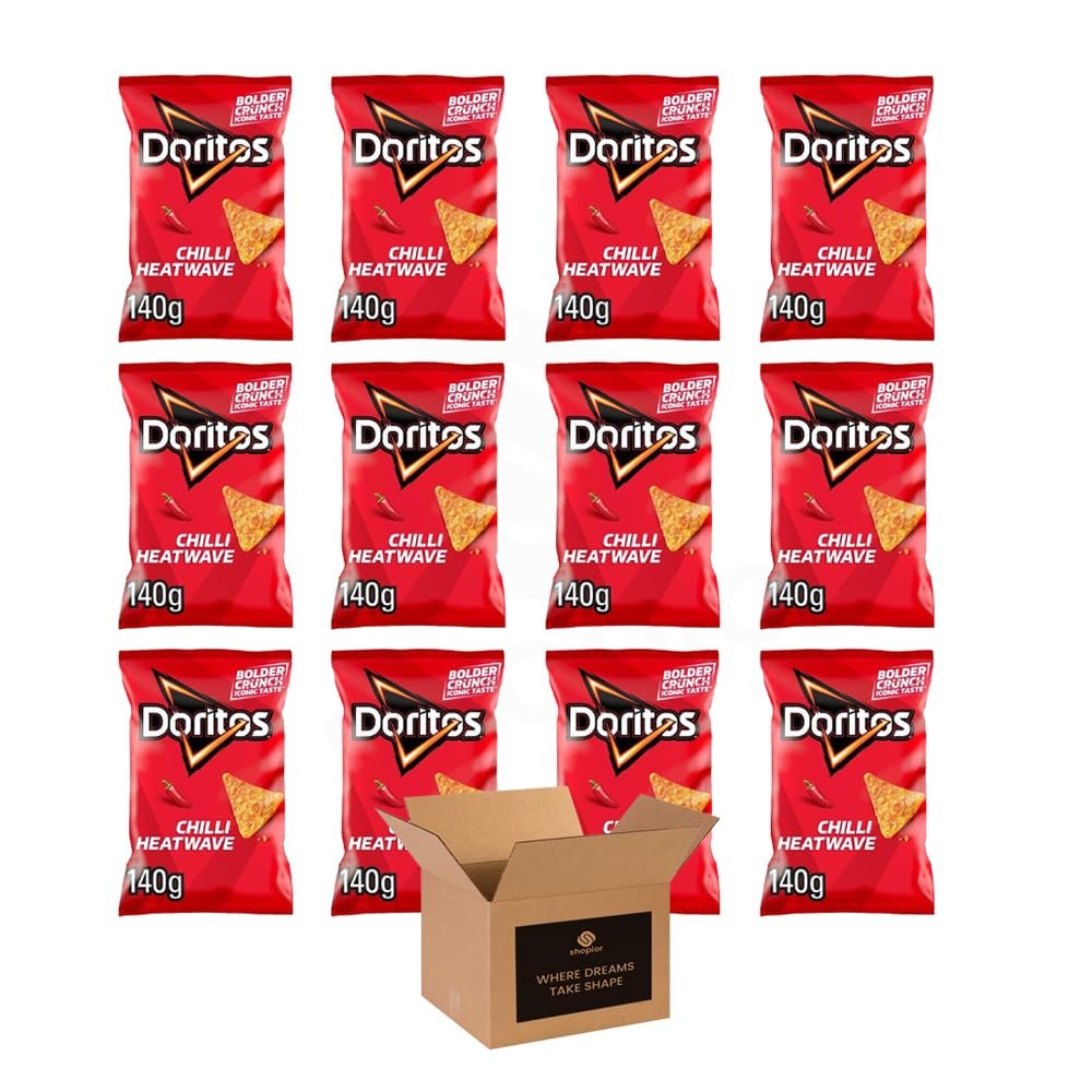 Doritos Tortilla Chips Snack Sharng Bags Bold Crunch, Iconic Taste | Crispy Flavoured Chips Variety of Flavor | Party, Movie Night Crisps (Chilli Heatwave 140g - Pack 12)
