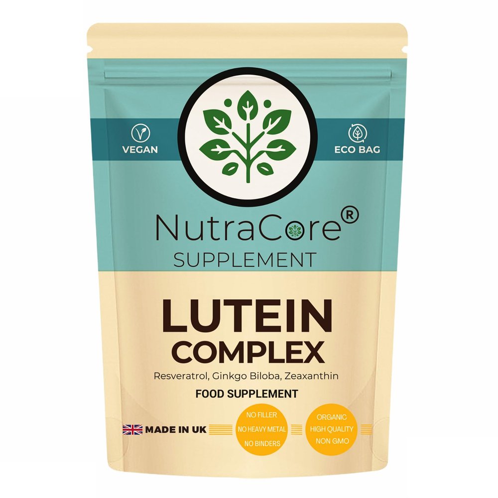 Lutein Complex Capsules 700mg Lutein, Zeaxanthin, Meso-Zeaxanthin, Ginkgo Biloba & Resveratrol Eye Health & Vision Support Vegan, Non-GMO, No Fillers Made in UK NutraCore (90 Caps)