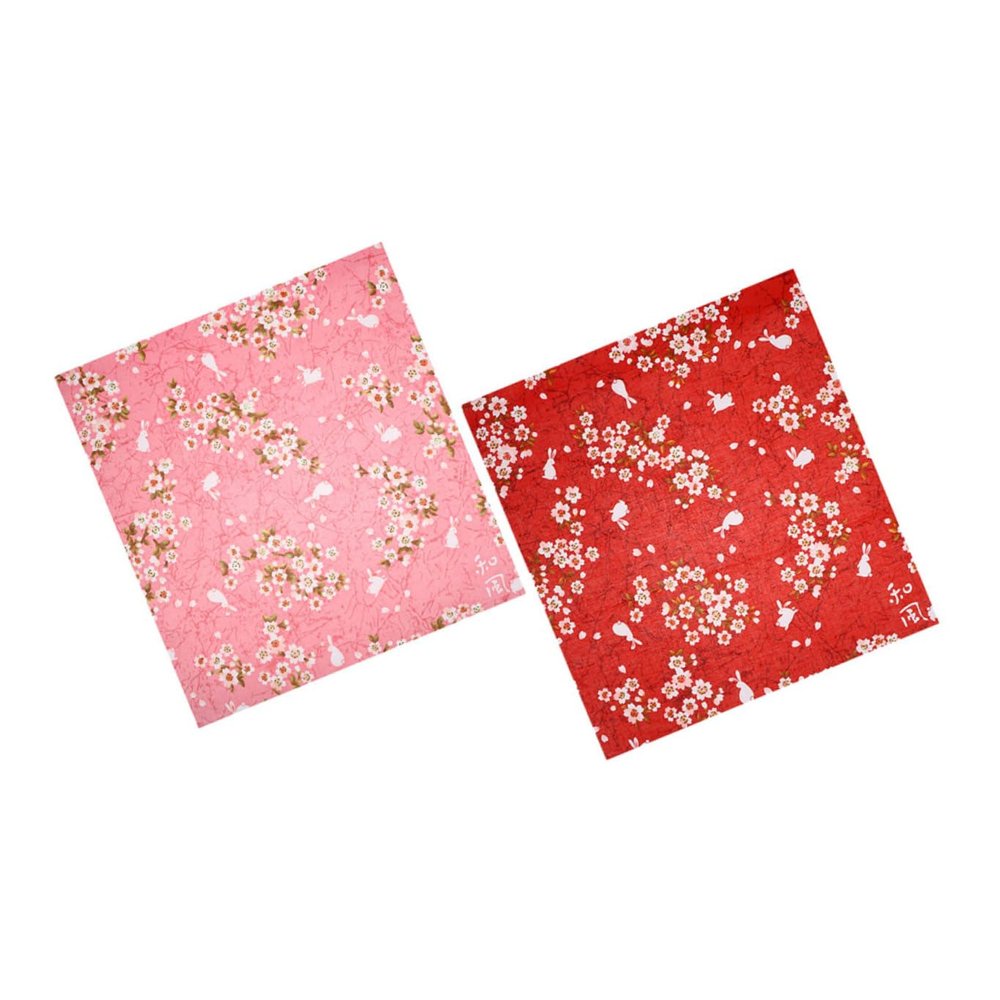 ifundom Japanese Style Washable Bento Cloth 2Pcs with Floral Rabbit Motif, Decorative Fabric for Lunch Box Wrapping and Dining Table