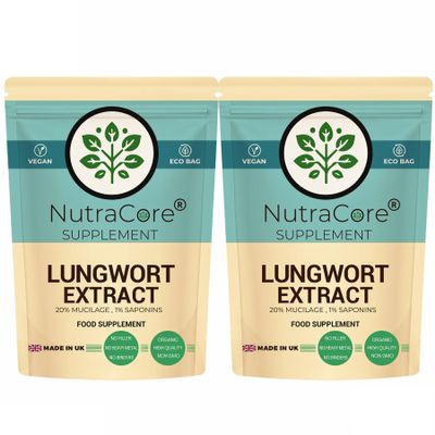 Lungwort Extract Capsules 5500mg (10:1) 20% Mucilage & 1% Saponins Herbal Lung & Respiratory Support Supplement Vegan, Non-GMO, No Fillers Made in UK NutraCore (180 Caps)
