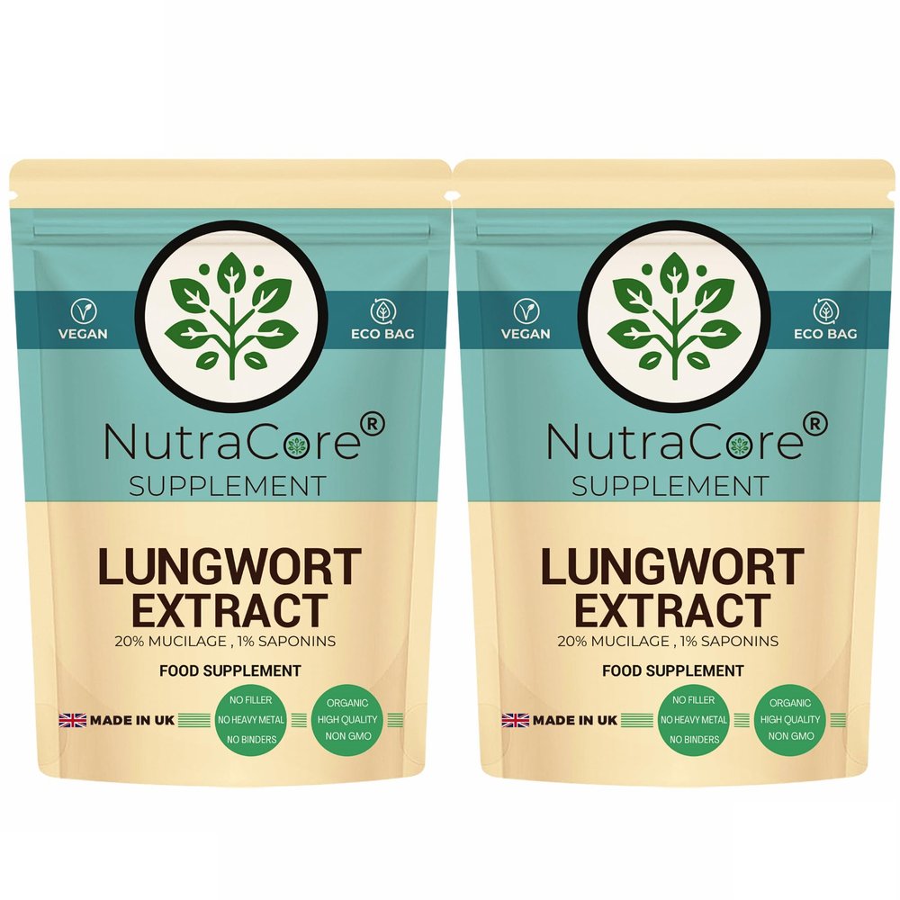 Lungwort Extract Capsules 5500mg (10:1) 20% Mucilage & 1% Saponins Herbal Lung & Respiratory Support Supplement Vegan, Non-GMO, No Fillers Made in UK NutraCore (180 Caps)