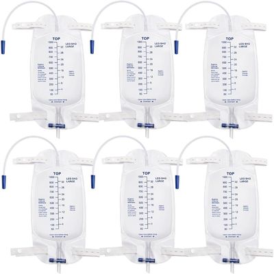 Akfldms Catheter Bag 1000ml for Men, Foley Catheter Leg Bags 6 Pack, for Splash- Drain Design Urine