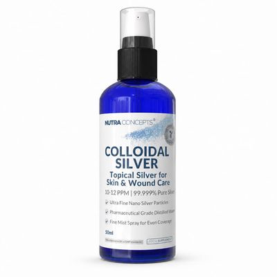 Nutraconcepts Colloidal Silver Spray - 50ml - 1012 PPM - 99.999% Pure Silver - Natural Topical Antimicrobial for Skin, Wounds & Burns - Ultra-Fine Nano Particles - Safe for Humans & Pets - Made in UK
