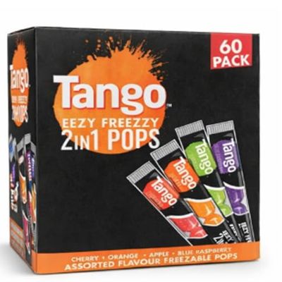 Tango Ice Poles - Freeze Lollies - Bulk Box of 60 x 75ml Tango Pops - Gluten Free, Suitable For Vegetarians - Blue Raspberry, Cherry, Apple And Orange Flavours