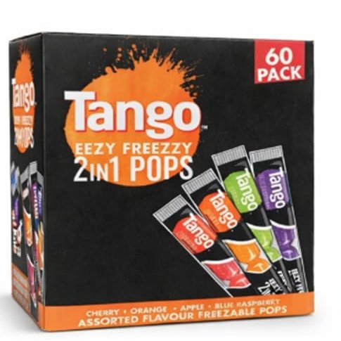 Tango Ice Poles - Freeze Lollies - Bulk Box of 60 x 75ml Tango Pops - Gluten Free, Suitable For Vegetarians - Blue Raspberry, Cherry, Apple And Orange Flavours