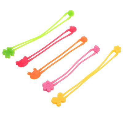 PAMINGONO 5pcs Silicone Elastic Bands for Bento Boxes and Cable Organizing, Stretchy and Reusable Silicone Bands with Cute Design, for Market and Dorm Use