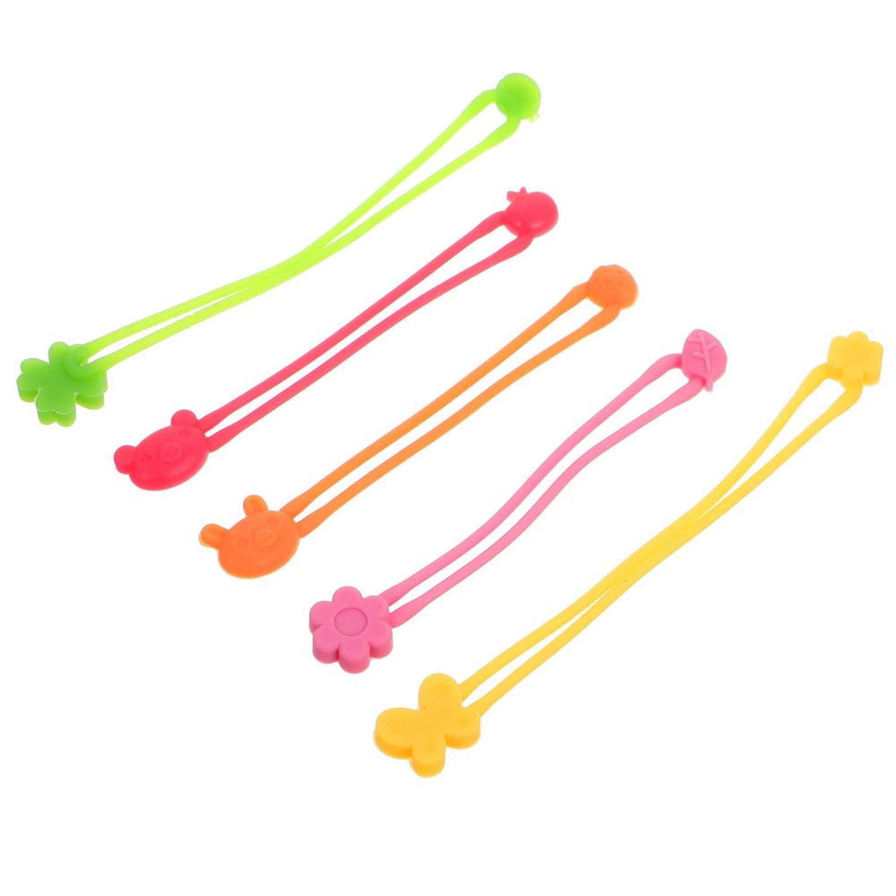 PAMINGONO 5pcs Silicone Elastic Bands for Bento Boxes and Cable Organizing, Stretchy and Reusable Silicone Bands with Cute Design, for Market and Dorm Use