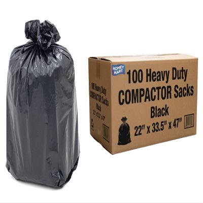 100 Heavy Duty Compactor Sacks Black 150L Extra Large Refuse Bin Bags 22 x 33.5 x 47 (560x850x1190mm) 240 Gauge / 60 Micron Industrial Strength Rubbish Bags for Commercial & Home Use