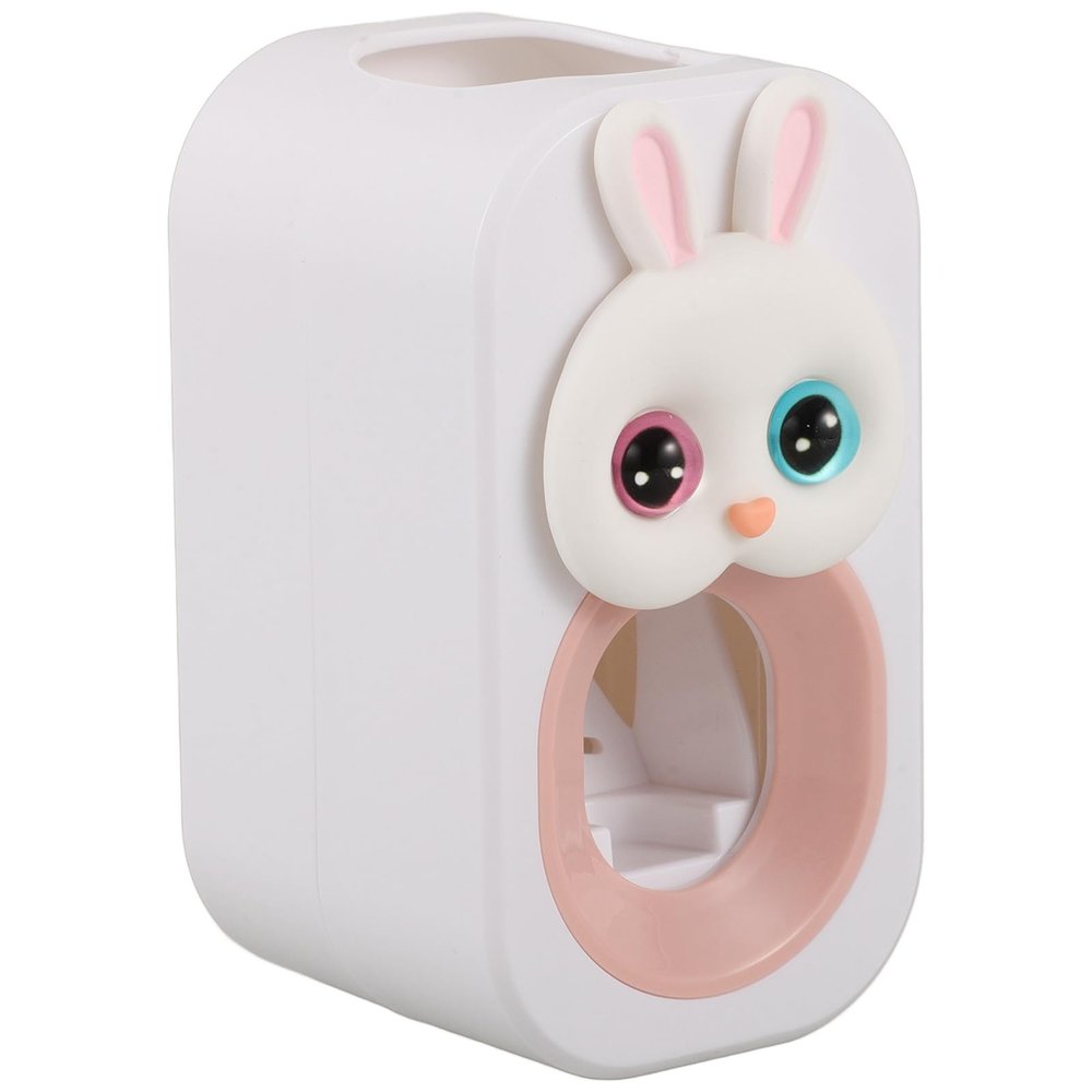 GALPADA Wall-Mounted Automatic Toothpaste Dispenser with Adorable Pink Bunny Design, Easy to Use Plastic Toothpaste Squeeze Device for Bathroom Routine