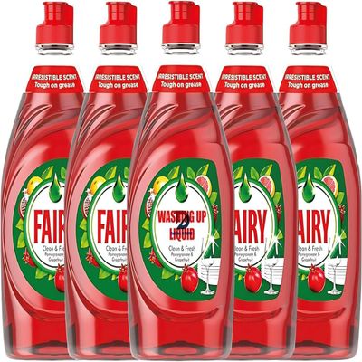 Fairy Clean & Fresh Washing up Liquid - Pomegranate & Grapefruit 320ml (Pack of 5) | Dishes Grease Cleaner