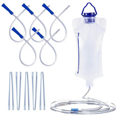 Enema Kit for Intestinal Cleansing and Defecation, Irrigator for Colon Irrigation, Reusable Irrigation Bag 1.2 Litres + 5 Accessories 10 cm + 5 Accessories 25 cm