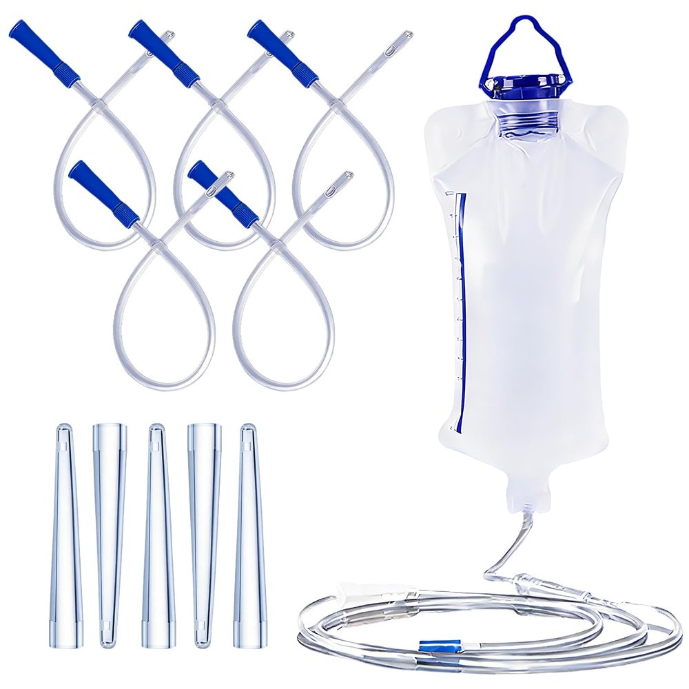 Enema Kit for Intestinal Cleansing and Defecation, Irrigator for Colon Irrigation, Reusable Irrigation Bag 1.2 Litres + 5 Accessories 10 cm + 5 Accessories 25 cm