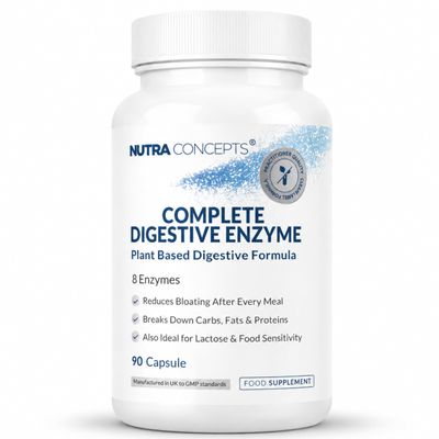 Nutraconcepts Complete Digestive Enzyme - 90 Vegan Capsules - Reduces Bloating & Supports Digestion of Carbs, Fats & Proteins - Plant Based Digestive Formula with 8 Enzymes - Supports Gut Health