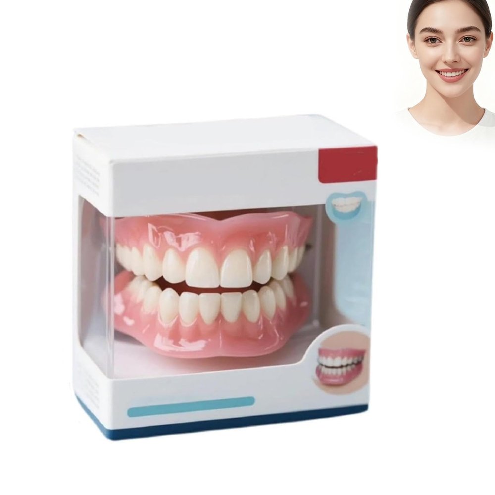 Multifunctional Silicone Full Denture Set with Padding, Soft and Flexible Material, Fits Upper and Lower Jaws, Reduces Pressure on The Gums, Comfortable and Practical (1pcs)