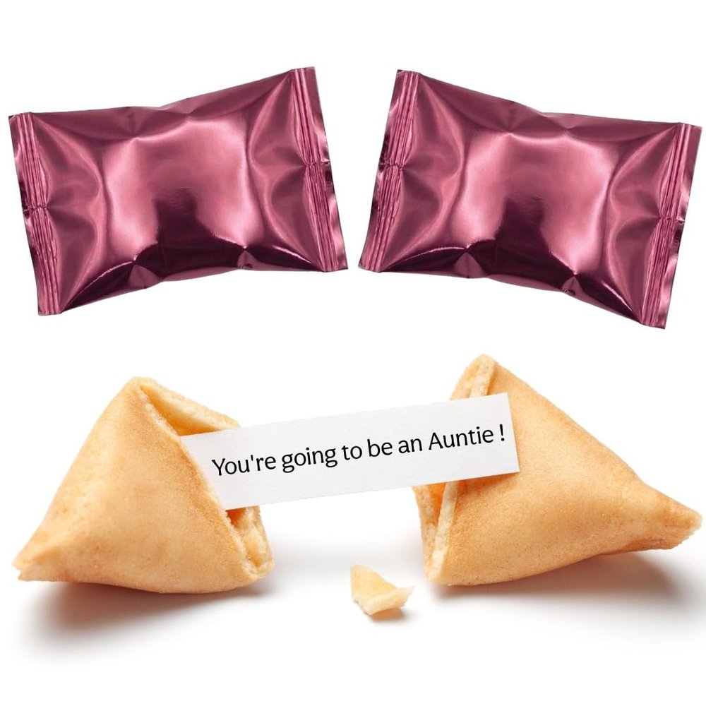 2 Pack You're Going To Be An Auntie Fortune Cookies | Pregnancy Announcement Ideas For Sister | Baby Reveal & Auntie To Be Gifts | Vegan, UK Baked | Colour Coded Wrapper