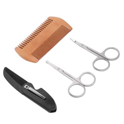 Jopwkuin Beard Shaper Comb Kit Foldable Comb Mustache Scissors Stainless Steel Trimming Tool for Grooming