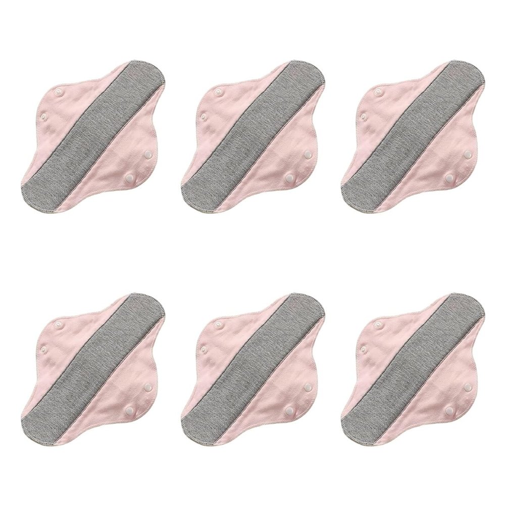 6pcs Reusable Sanitary Towels Pads for Elderly, Washable Cotton Panty Liners, Leak-Proof Adult Period Pads for Elderly Care, Postpartum Recovery, Daily, Home,Travel (Pink)