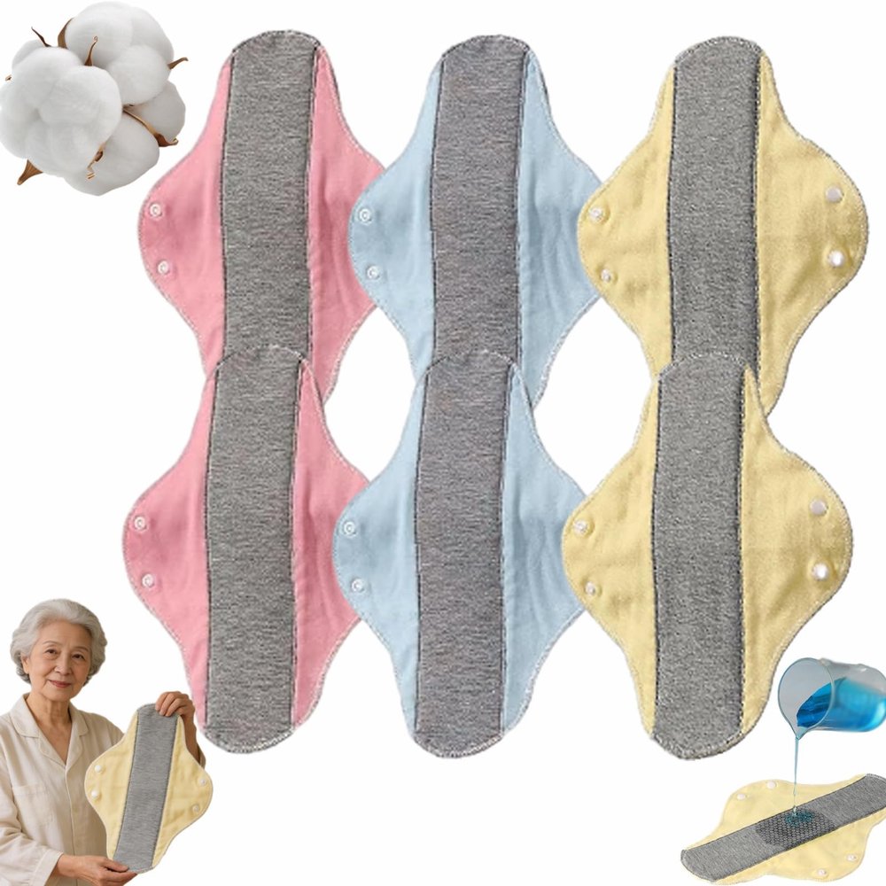 6pcs Reusable Sanitary Towels Pads for Elderly, Washable Cotton Panty Liners, Leak-Proof Adult Period Pads for Elderly Care, Postpartum Recovery, Daily, Home,Travel (Multicolor)