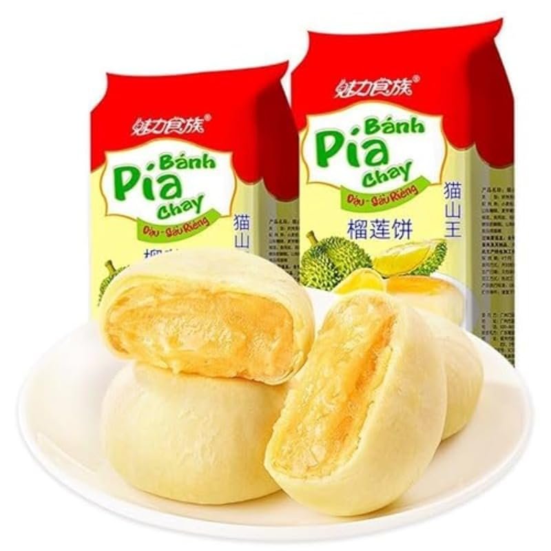 Rich durian cake, durian filled mung bean cake 300g/bag, classic fruit Dim sum, Chinese flowing fruit mooncakes, sweet pastries, instant meal, substitute breakfast, desserts, sweets snacks (4 bags)
