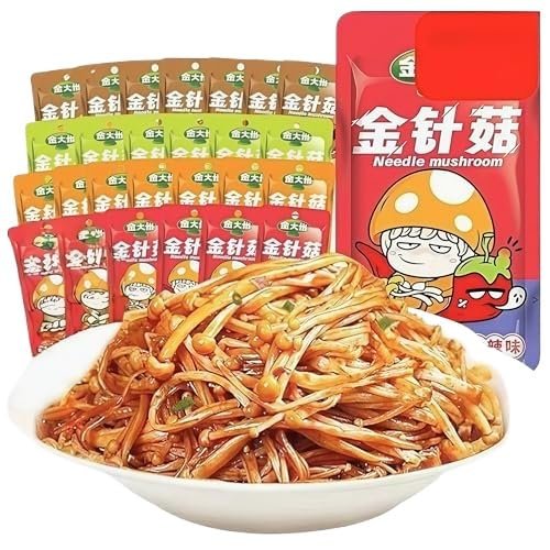 4 Flavor Fresh Spicy Enoki MushroomSpicy Barbecued Enoki Mushrooms,Healthy Vegetables,Side Dishes,Instant Food,Pickles,Mala latiao,Snack Food,Vegan,Delicious Chinese Snack Gift (50 packs)
