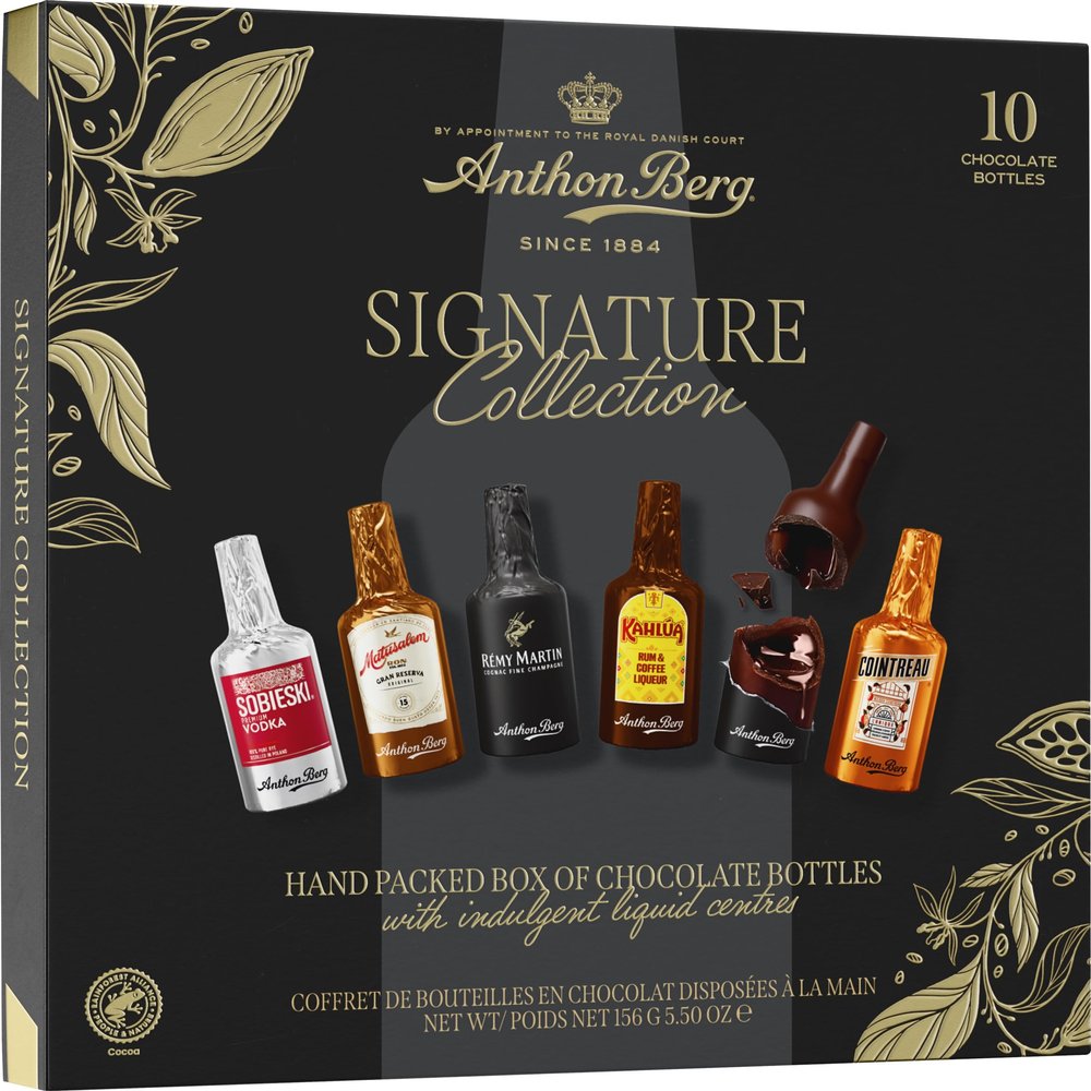 Anthon Berg 10 Chocolate Liqueurs, Dark Chocolate Case With Delicious Famous Spirit Liquid Fillings, 156 g (Pack of 1)