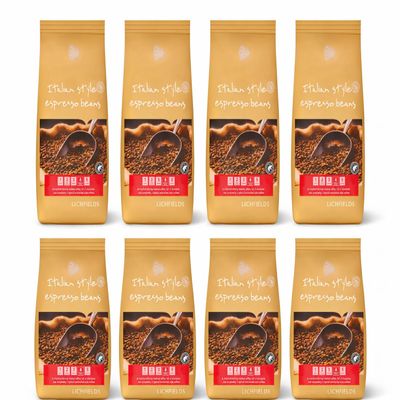 Arbica Coffee Beans, 1kg x 8, Medium Dark Roast, Italian Style Espresso, Whole Bean Blend for Home Barista, Coffee Machines and Vending Machines