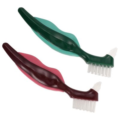 DRESSOOS Double-Headed Denture Cleaning Brush 2Pcs Firm Bristles Oral Appliance Cleaner for Seniors Efficient Stain Removal Dental Care Tool
