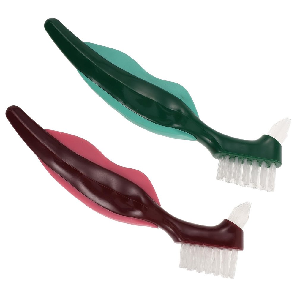 DRESSOOS Double-Headed Denture Cleaning Brush 2Pcs Firm Bristles Oral Appliance Cleaner for Seniors Efficient Stain Removal Dental Care Tool
