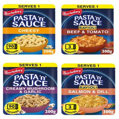 Batchelors Pasta 'n' Sauce Variety Pack, Cheesy, Beef & Tomato Ravioli, Creamy Mushroom & Garlic, Salmon & Dill
