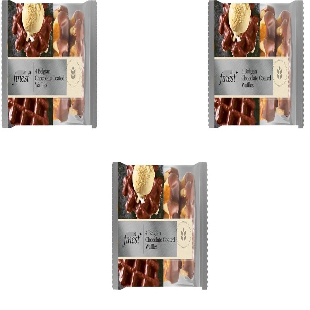 Belgian Chocolate Coated Sugar Waffles 4 Pack of 3, Each waffle is generously coated in smooth, rich Belgian chocolate for a luxurious treat.