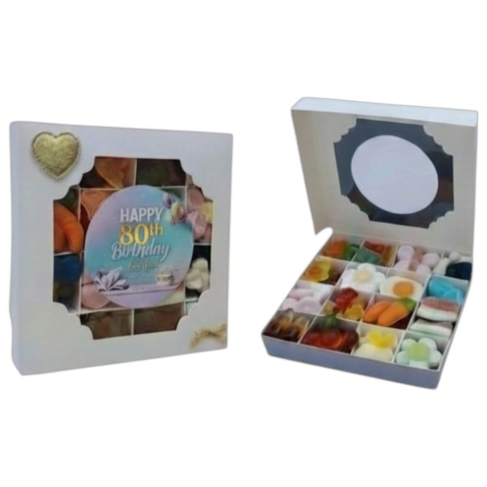 Birthday Sweets Gift Box | Customised Age | Pick & Mix Sweets Selection (500g) | 15 Colourful Sweet Flavours| Perfect BD Gift For Boys, Girls, Adults, Men & Women (80th Birthday)