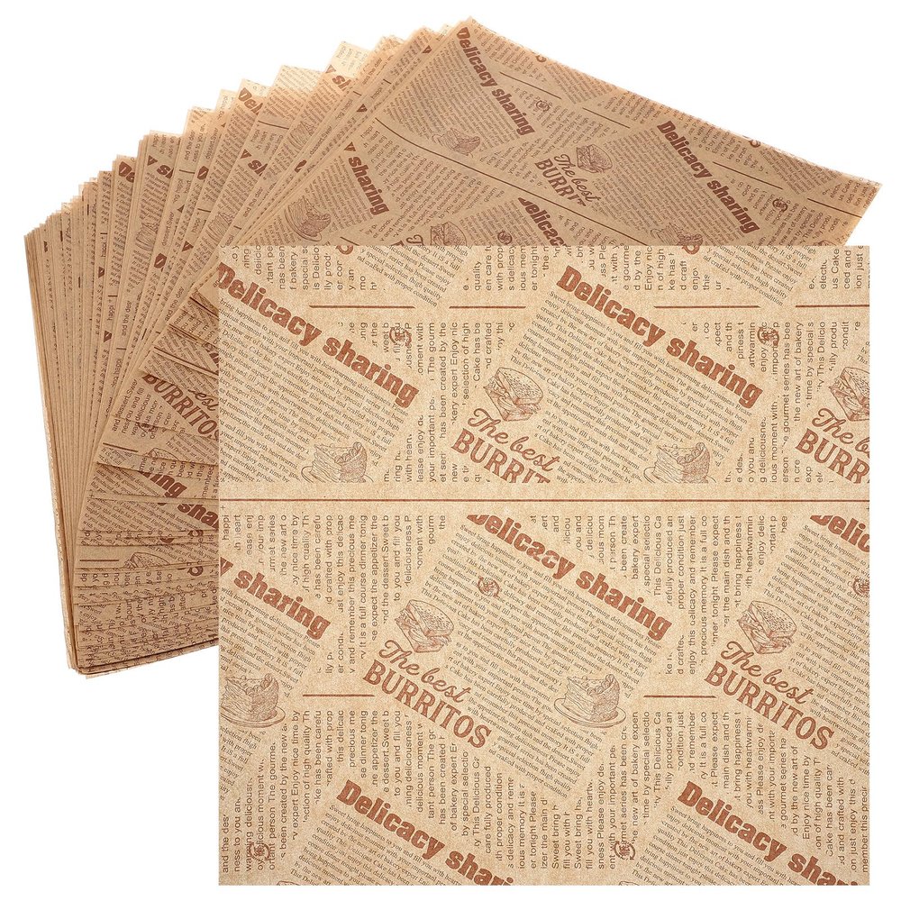Abaodam 100pcs Oil Proof Food Wrapping Paper for Cakes and Desserts, Waterproof and Tear Resistant Paper Wraps, Stylish Sandwich and Burger Wrapping for Birthday Parties and Assorted Style