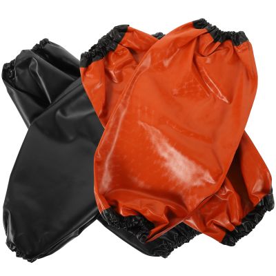AMUSLESUR 2 Pairs Waterproof Pvc Arm Sleeves Cover Comfortable Elastic for Protection in Machinery and Chemical Laboratories