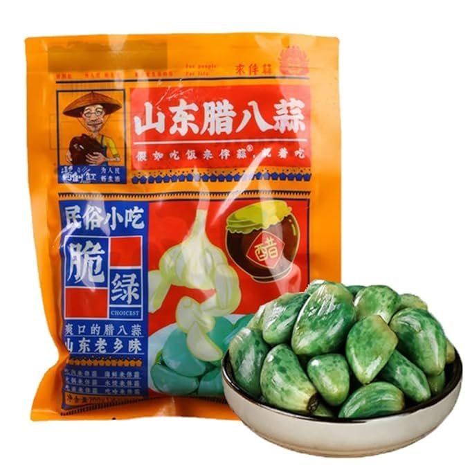Laba Pickled Garlic, Emerald Green Garlic, Shandong Specialty Pickled Vegetable, Vegetarian, Chinese Snack (200g,1pack)
