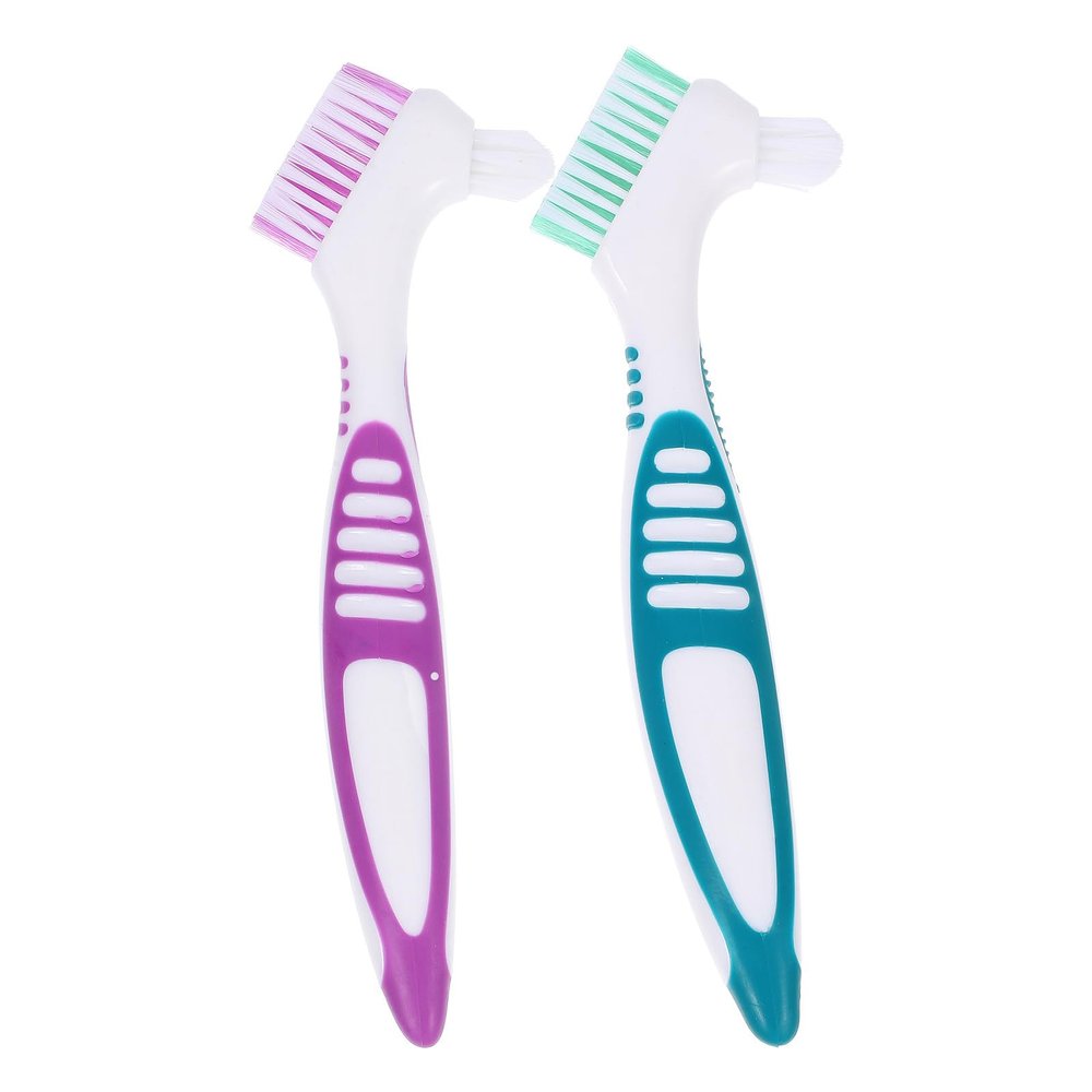 HOOTNEE 2pcs Denture Cleaning Brush with Double-Sided Brush Design Portable and Multi-Functional Denture Toothbrush and Cleaning