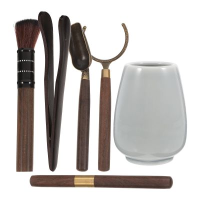 OHPHCALL Ceramic Tea Ceremony Bottle Set Gift for Friends, Relatives and Colleagues with Six Tea Tools, White Chic and Unique Design, Easy to Clean and Sturdy During The Holiday