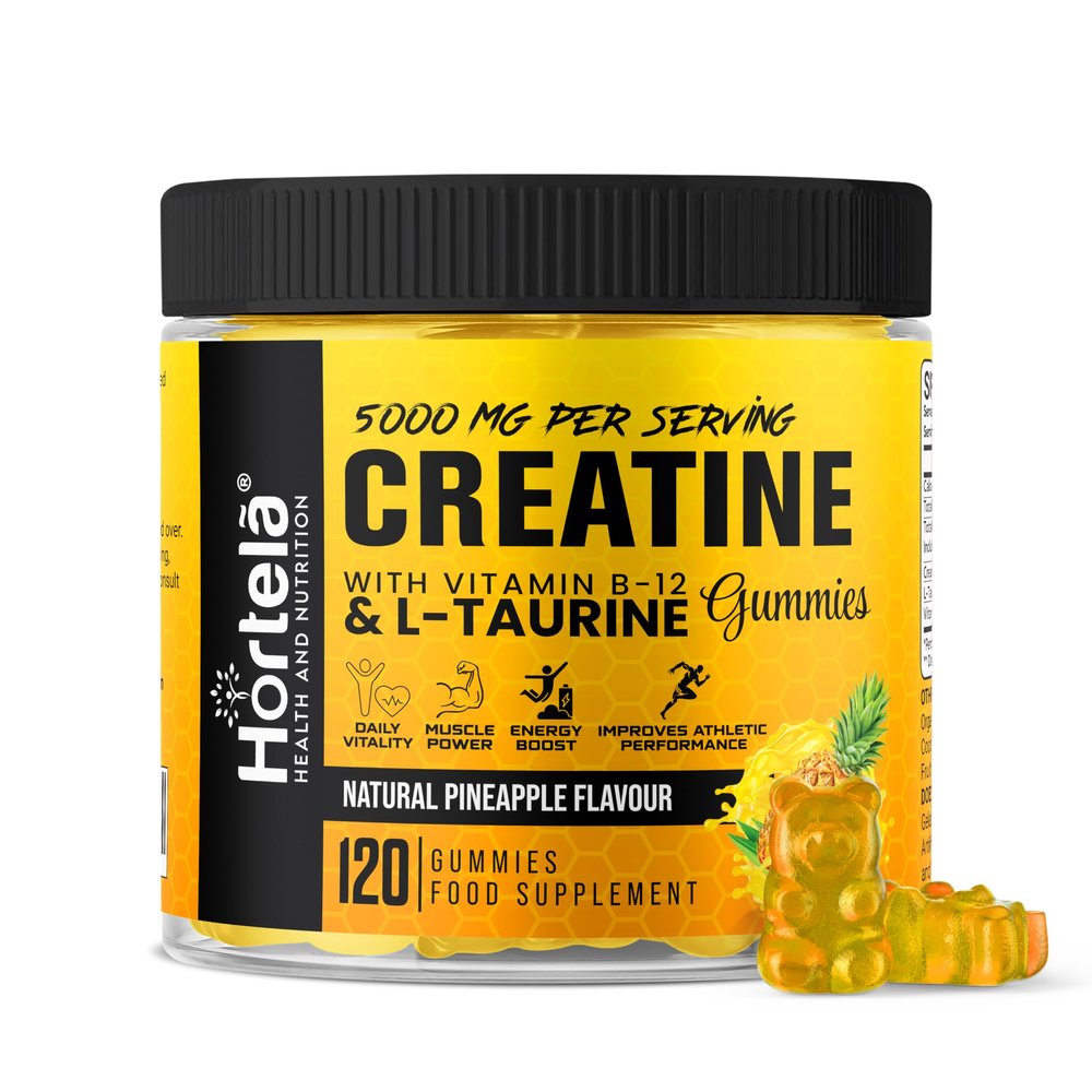 Creatine Gummies 5000mg Creatine Monohydrate with B12 & L-Taurine | Pineapple Flavour Chewables for Men & Women | Energy, Muscle & Recovery Support | 120 Count (1 Month Supply) (Pineapple)