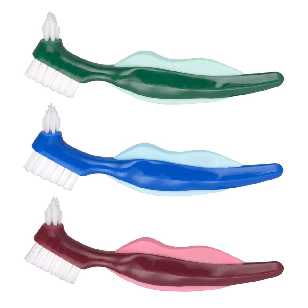 Alipis 3pcs Double-Ended Denture Brush for False Teeth Cleaning Denture Care Toothbrush Hard Bristles for Travel and Home Use