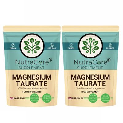 Magnesium Taurate 700mg10% Elemental MagnesiumHeart Health, Muscle Function & Relaxation SupportHigh Absorption Magnesium SupplementVegan, Non-GMO, No FillersUK Made by NutraCore (180 Caps)