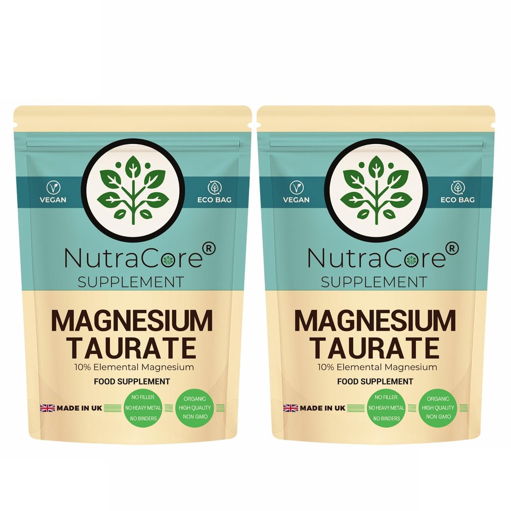 Magnesium Taurate 700mg10% Elemental MagnesiumHeart Health, Muscle Function & Relaxation SupportHigh Absorption Magnesium SupplementVegan, Non-GMO, No FillersUK Made by NutraCore (180 Caps)