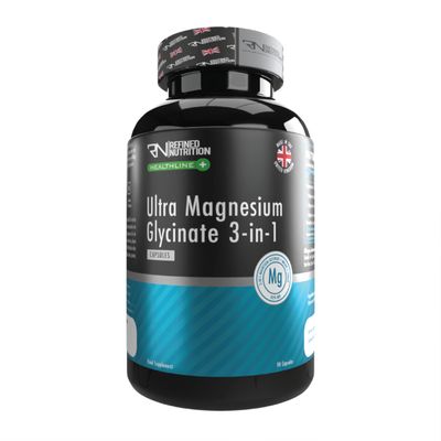 Refined Nutrition Ultra Magnesium Glycinate Complex 1800mg | 3-in-1 Magnesium Bisglycinate, Citrate & Malate | 384mg Elemental Magnesium | Supports Muscles, Energy & Nervous System | 90 Vegan Capsules