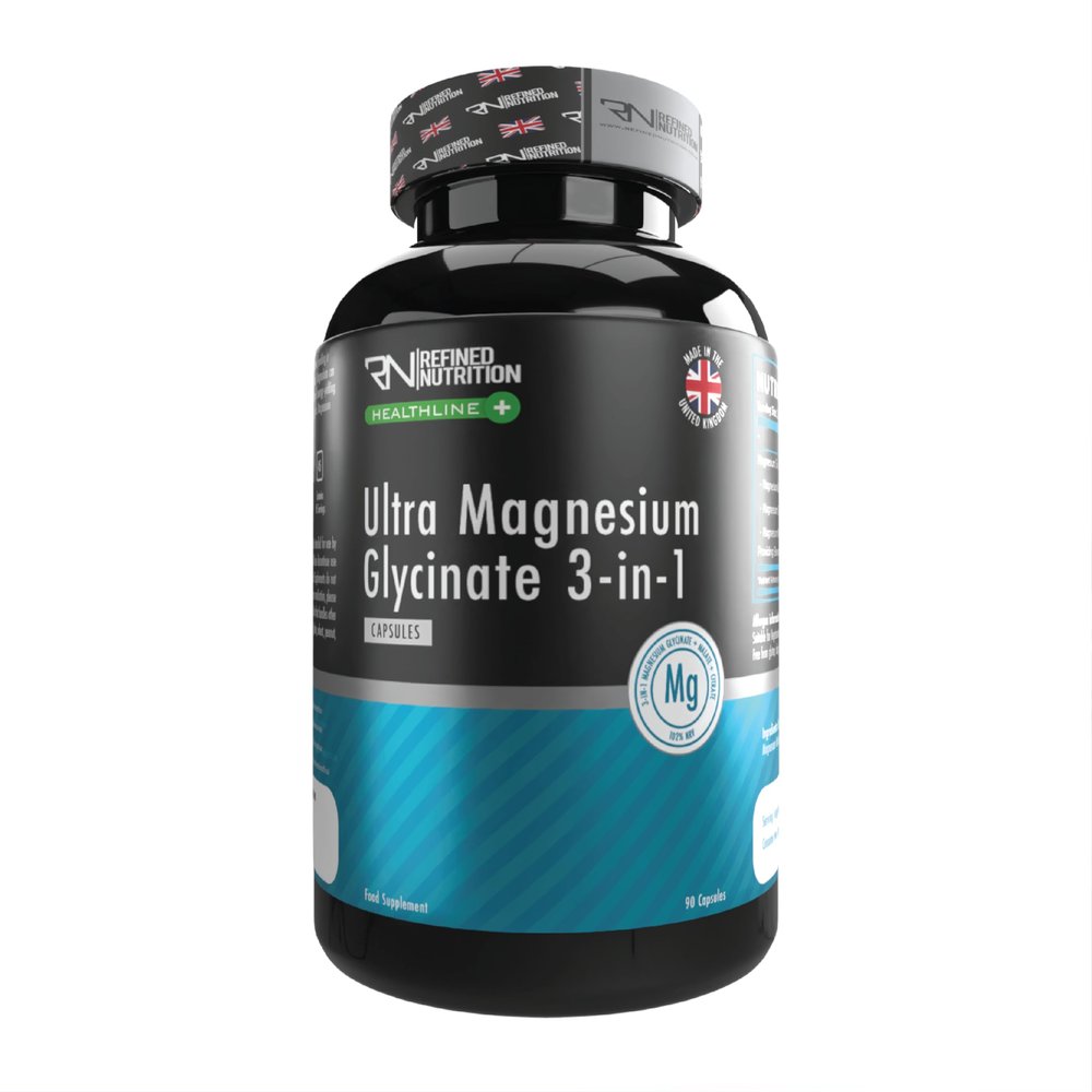 Refined Nutrition Ultra Magnesium Glycinate Complex 1800mg | 3-in-1 Magnesium Bisglycinate, Citrate & Malate | 384mg Elemental Magnesium | Supports Muscles, Energy & Nervous System | 90 Vegan Capsules