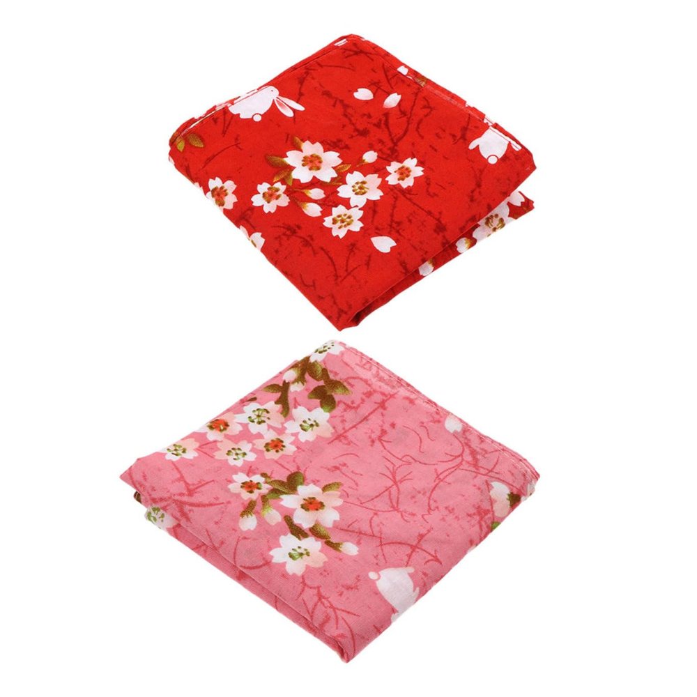 Zerodeko Japanese Style Wrapping Cloth 2Pcs with Traditional Floral Rabbit Pattern for Bento Box Packing and Outdoor Picnic Use, Washable Fabric