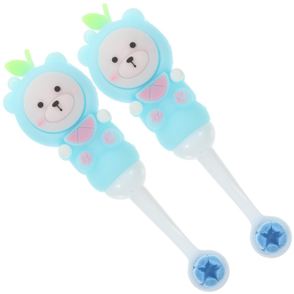 SWETRACE 2pcs Manual Toothbrush Set with Soft Silicone Bristles Bear Shape for Gentle Cleaning, Suitable for Ages 0-9, for Daily Oral Care