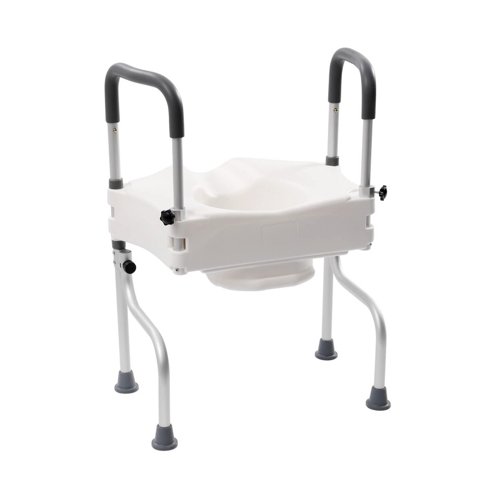 Mobility Safety Frame 3-in-1 Raised Toilet Seat with Lid and Handles, Adjustable Height, Supports 330.7lbs, Lightweight Aluminum for Disabled and Elderly
